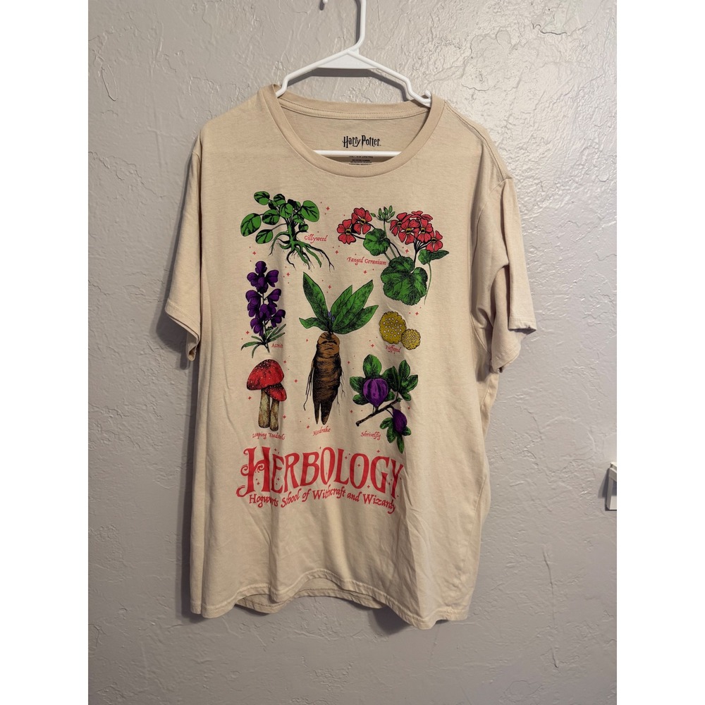 Harry Potter Herbology Graphic T-Shirt Tan Beige Hogwarts Magic Plants XL